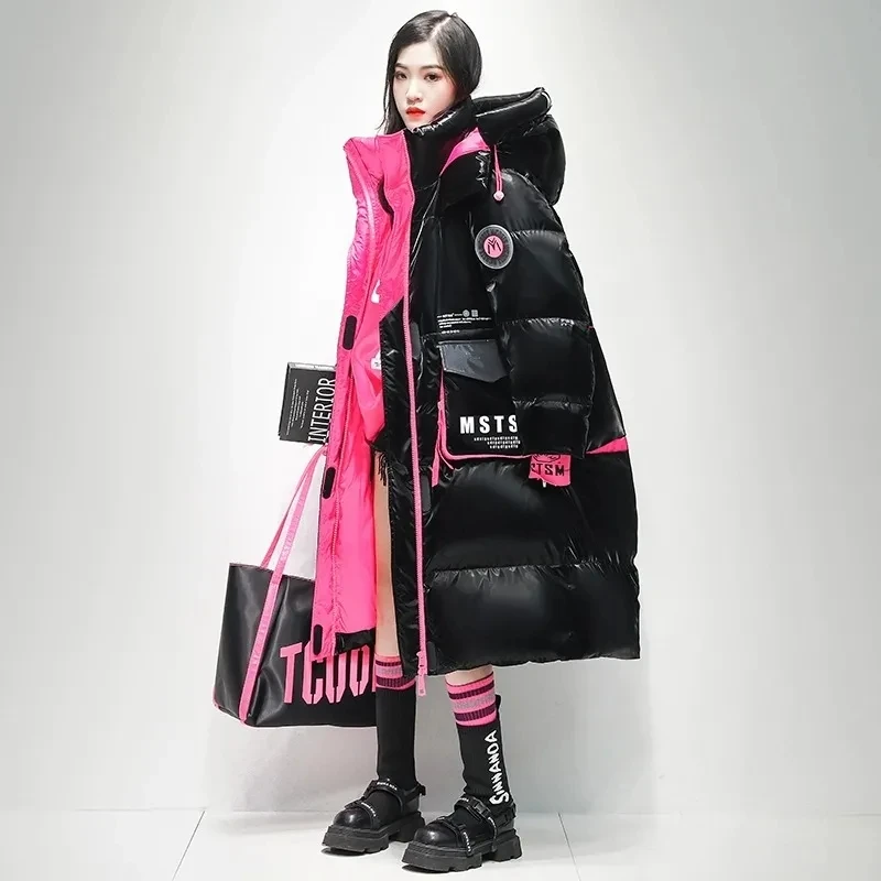 Fashion Trend Printed Letter White duck down Jacket For women Winter 2025 New Thick Hooded Down Coat Female Warm Parka Overcoat