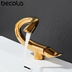 Golden/White Brass Wash Basin Faucet Bathroom Hot AndBathroom Hot and Cold Mixer Basin Tap Single Handle Single Hole Deck Mount