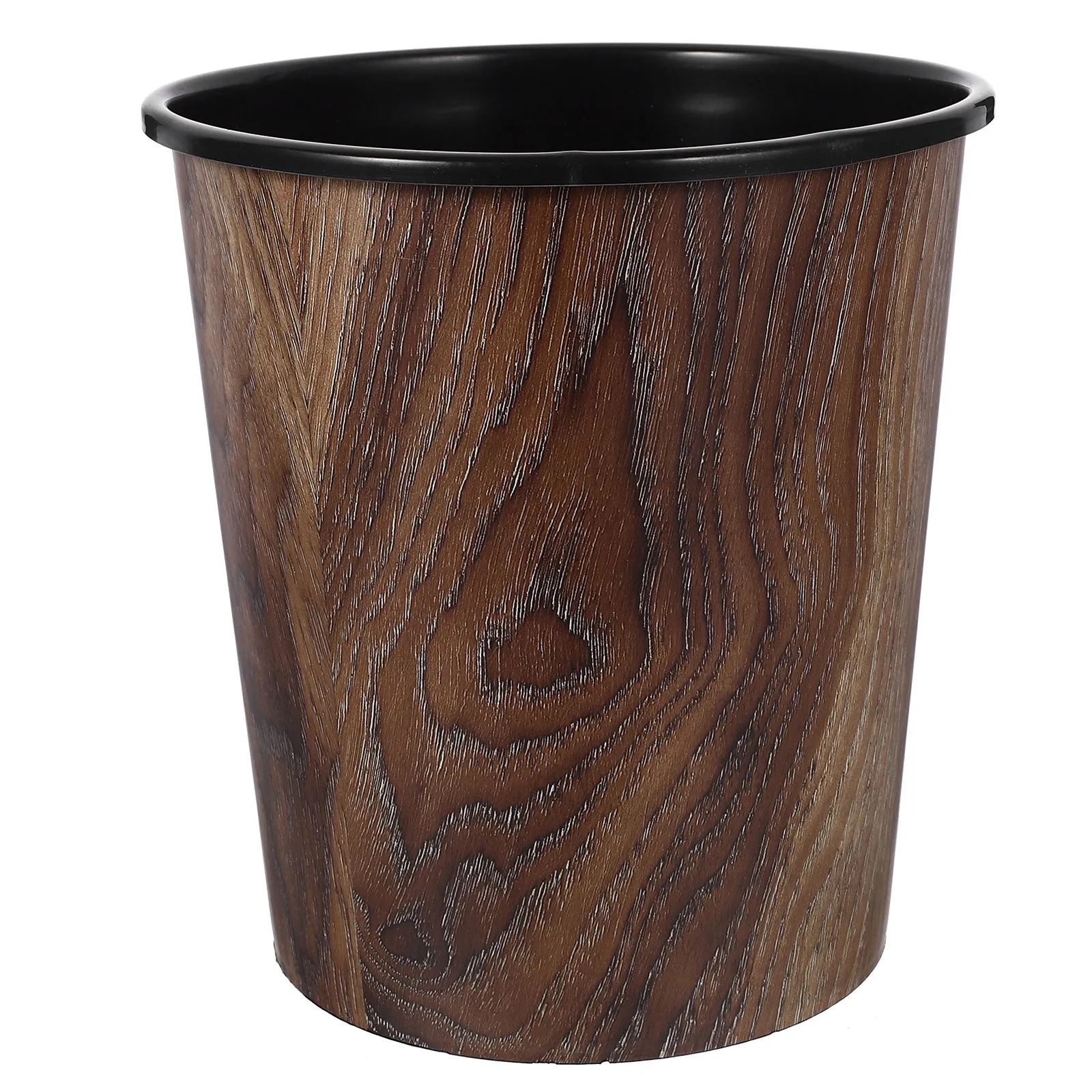 Imitation Wood Grain Trash Bin Wastebasket Compact Desktop Plastic Garbage Container Storage Bin for Office Home