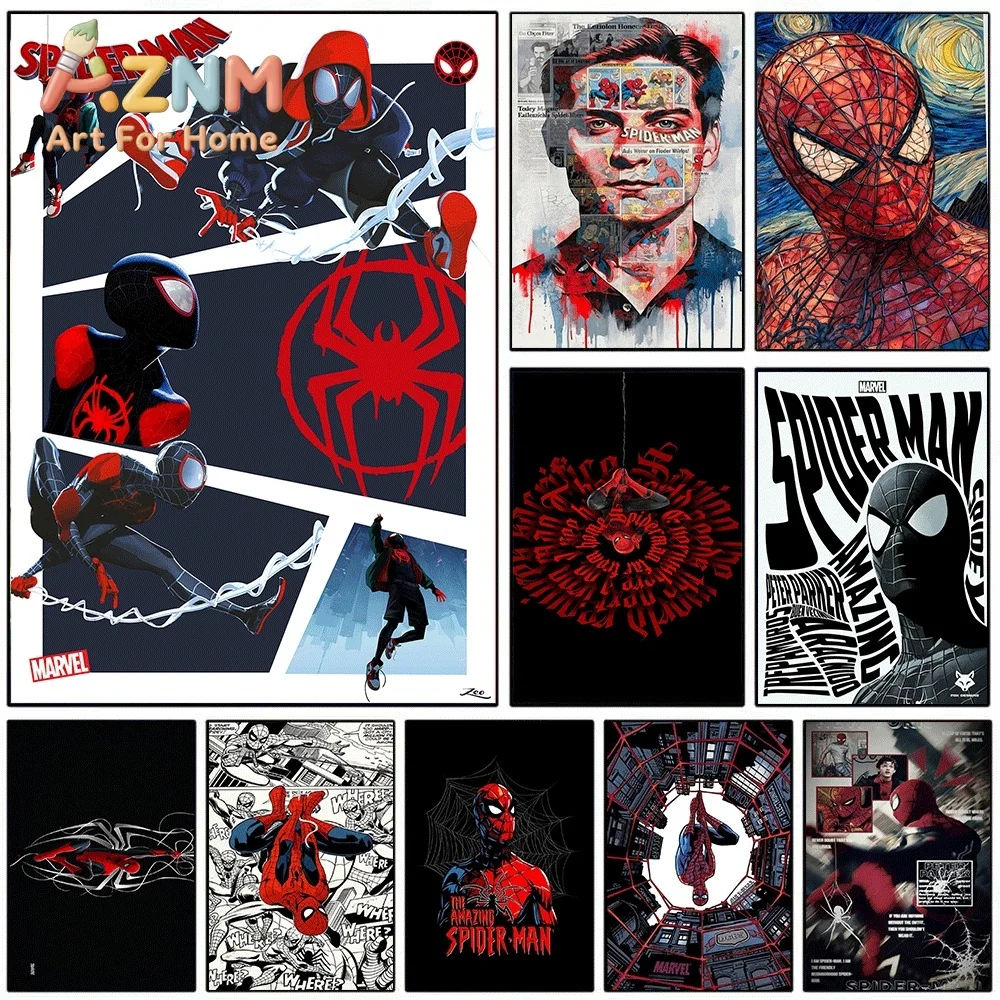 Spider Man Into The Spider Verse Canvas Wall Art No Frame Miles Morales Superhero Comic Poster Print Home Bedroom Living Room