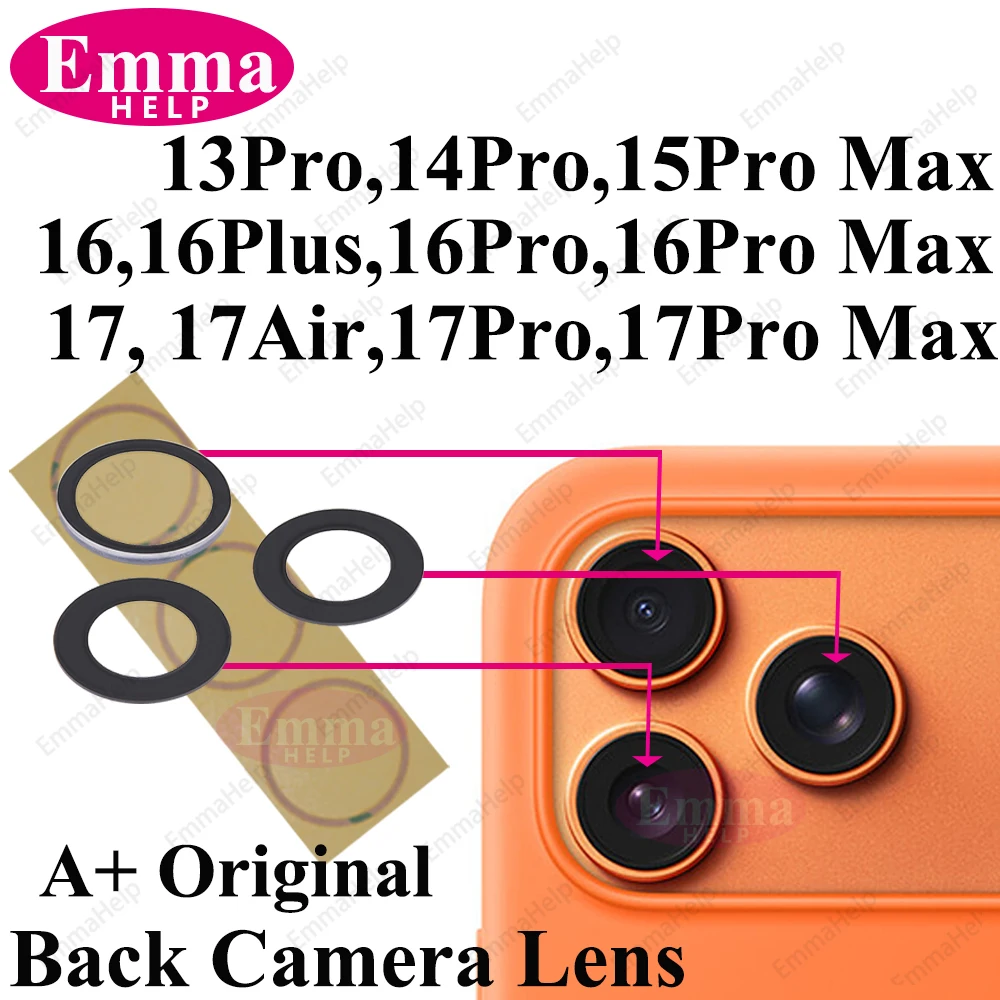 

EmmaHelp 1 комплект, оригинальное сапфировое стекло для объектива задней камеры для iPhone 17 16 15 14 13 Pro Max, запасные части для стекла задней камеры