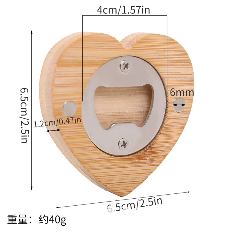 100Pcs Blank Bamboo Heart-shaped Bottle Opener Coaster Fridge Magnet Decoration Beer Bottle Opener Factory Wholesale