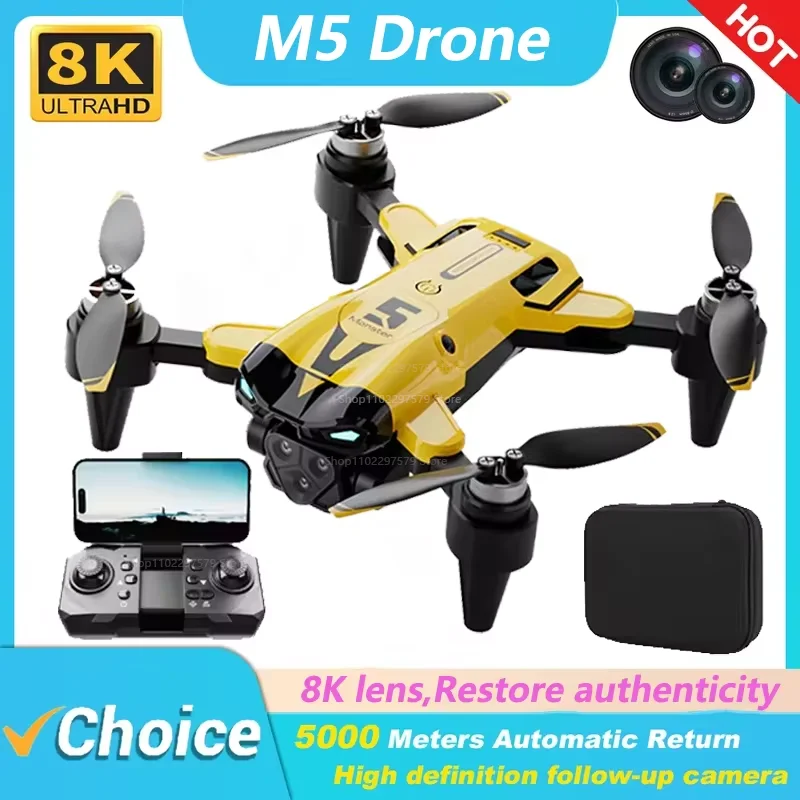 New M5 Drone Professional 8K Dual Camera 360° Obstacle Avoidance 5G Optical Flow Positioning Brushless RC Drone Quadcopter Gifts