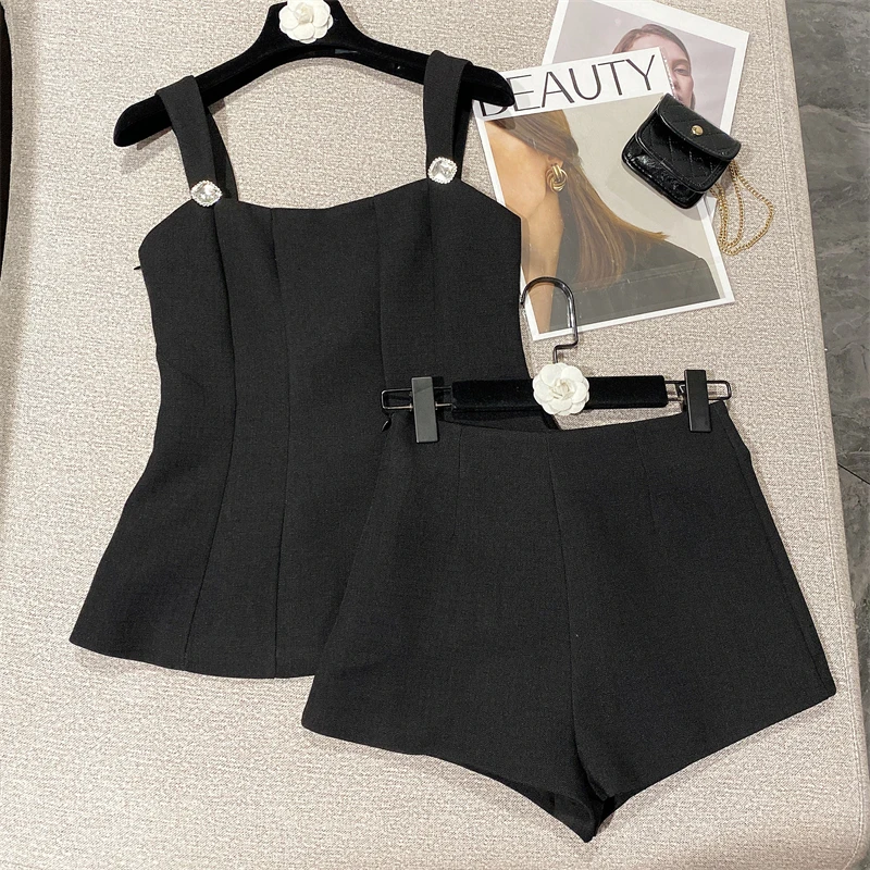 Hotsweet Shorts Sets Sexy Backless Bowknot Camisole Tops +High Waist Short Pants Two Piece Sets Women Ballet style 2 Piece Sets