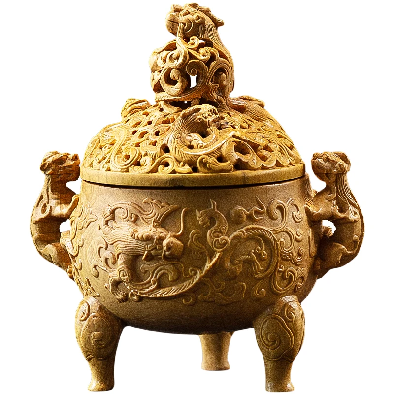 Boxwood Craft Hand Pieces Solid Wood Carving Incense Burner Lion Stove Home Incense Coil Incense Burner Incense Burner Crafts