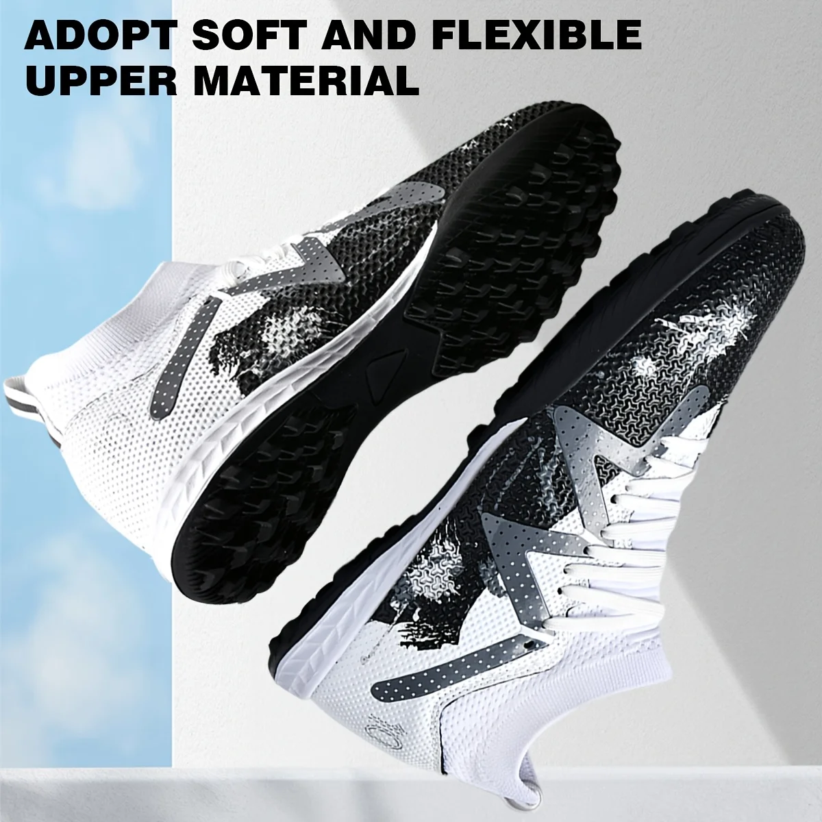 Adult TF Football Cleats, Wear-resistant Turf Rubber Sole, Lightweight PU Soccer Shoes for Men Outdoor Grass Match