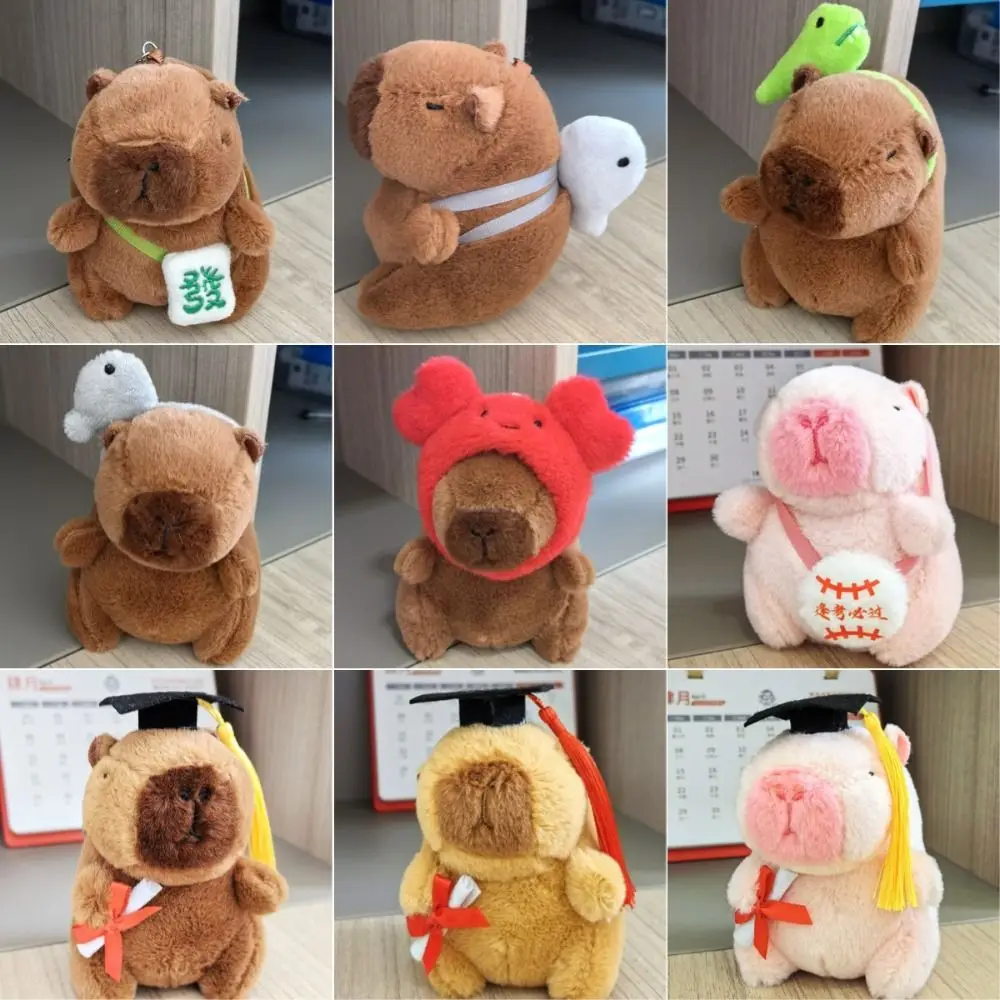 Porte-clés en peluche multicolore Kawaii Capybara pour enfants, animaux en peluche, overd'Inde, sac à dos, pendentif rose, 10-13cm