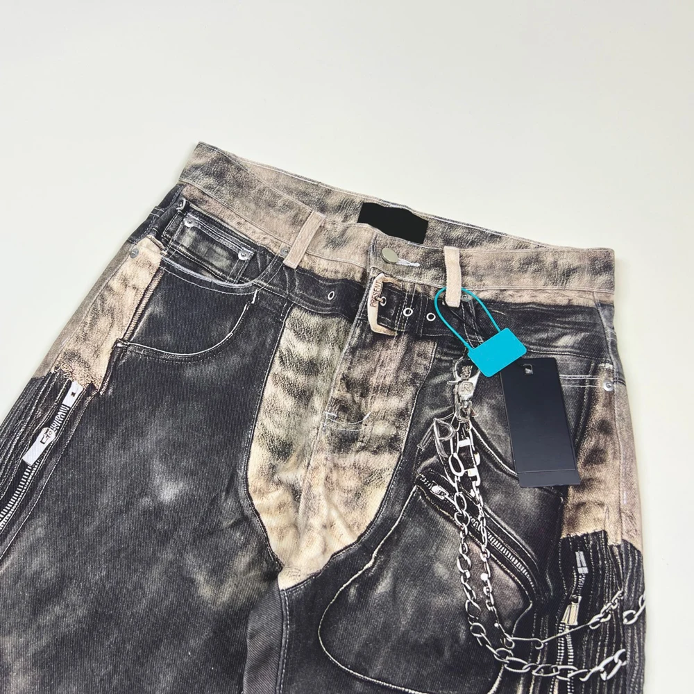 Y2k Streetwear Loose Jeans with Deconstructing Graphic Hiphop Street Style Cotton Retro Distressed Causal Baggy Denim Pants Mens