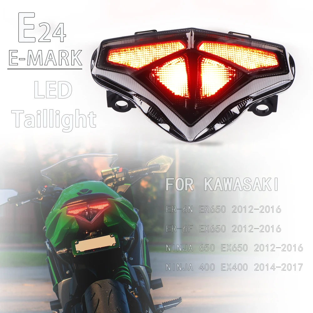 

E24 LED Taillight For Kawasaki Ninja 650 400 ER-6F ER6F EX650 ER-6N ER6N Motorcycle Rear Tail Brake Light Lamp w/ Indicators