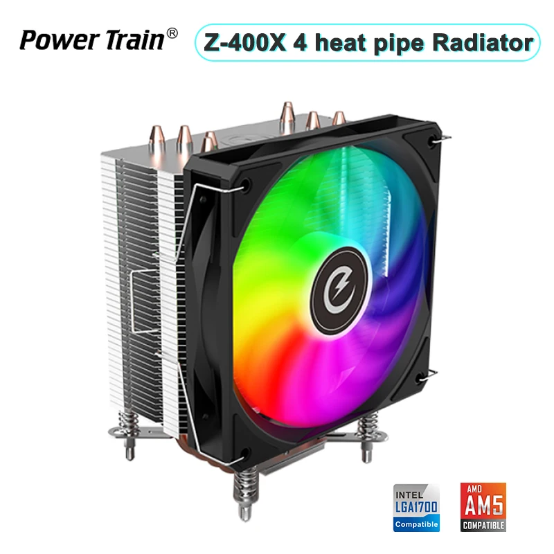 

Power Train Z-400X Radiator 4 Heat Pipes PWM CPU Cooler RGB 120mm CPU Cooling Fan CPU Air Cooled Intel LGA1700 115X 1200 AM4 AM5