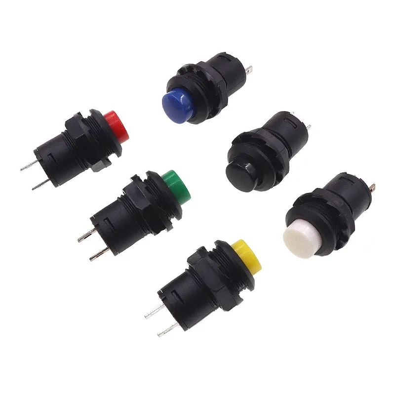 2 Stück selbstsichernder Knopfschalter mit Schloss DS-428/DS-427 selbstrückstellender Knopfschalter ohne Schloss 12 mm