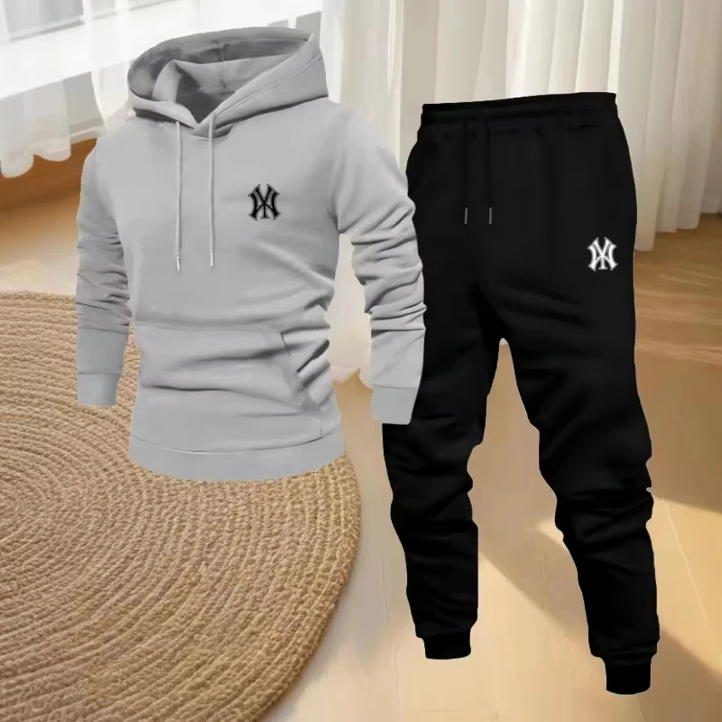 2026 New Men's Hooded Sweatshirt & Sports Pants Set Outdoor Casual Tracksuit Streetwear Fitness Jogger Sportswear Suit -