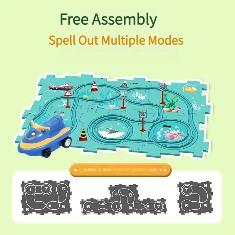 Kids Car Track Set,Puzzle Racer Car Track Set,Puzzle Racer Car Track,Car Track Puzzle,Puzzle Track Car Play Set(5/15PCS,4IN1)