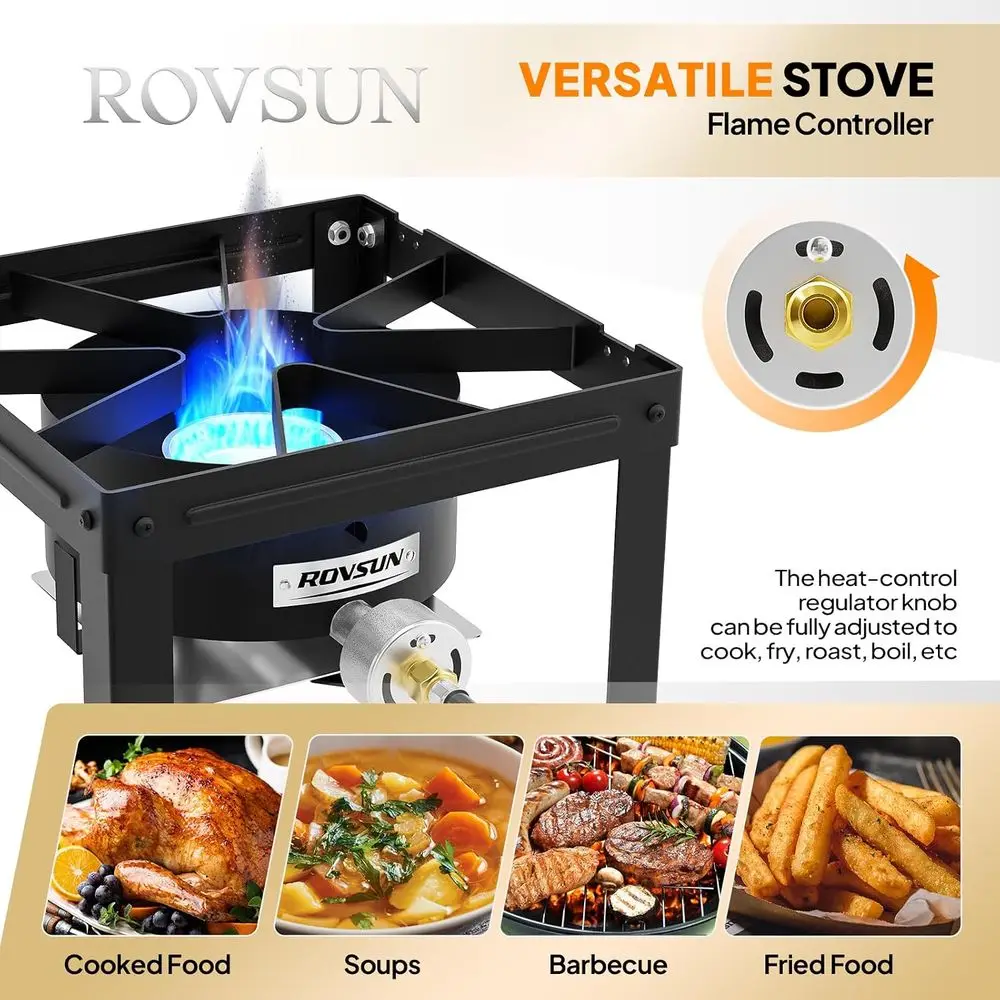 Collapsible Side Rack Single Burner Propane Stove for Camping, Outdoor Cooking, and Seafood Boiling