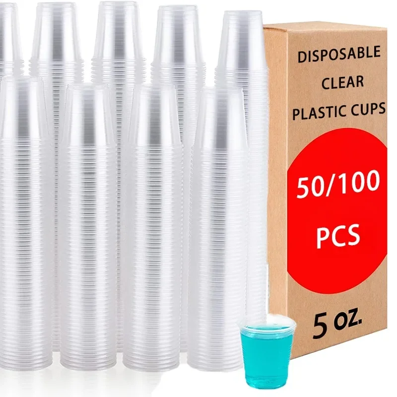 

50/100pcs 5OZ Disposable Plastic Cups, Coffee Cups, Beverage Cups, Suitable for Picnics, Gatherings, Christmas, Party Supplies,