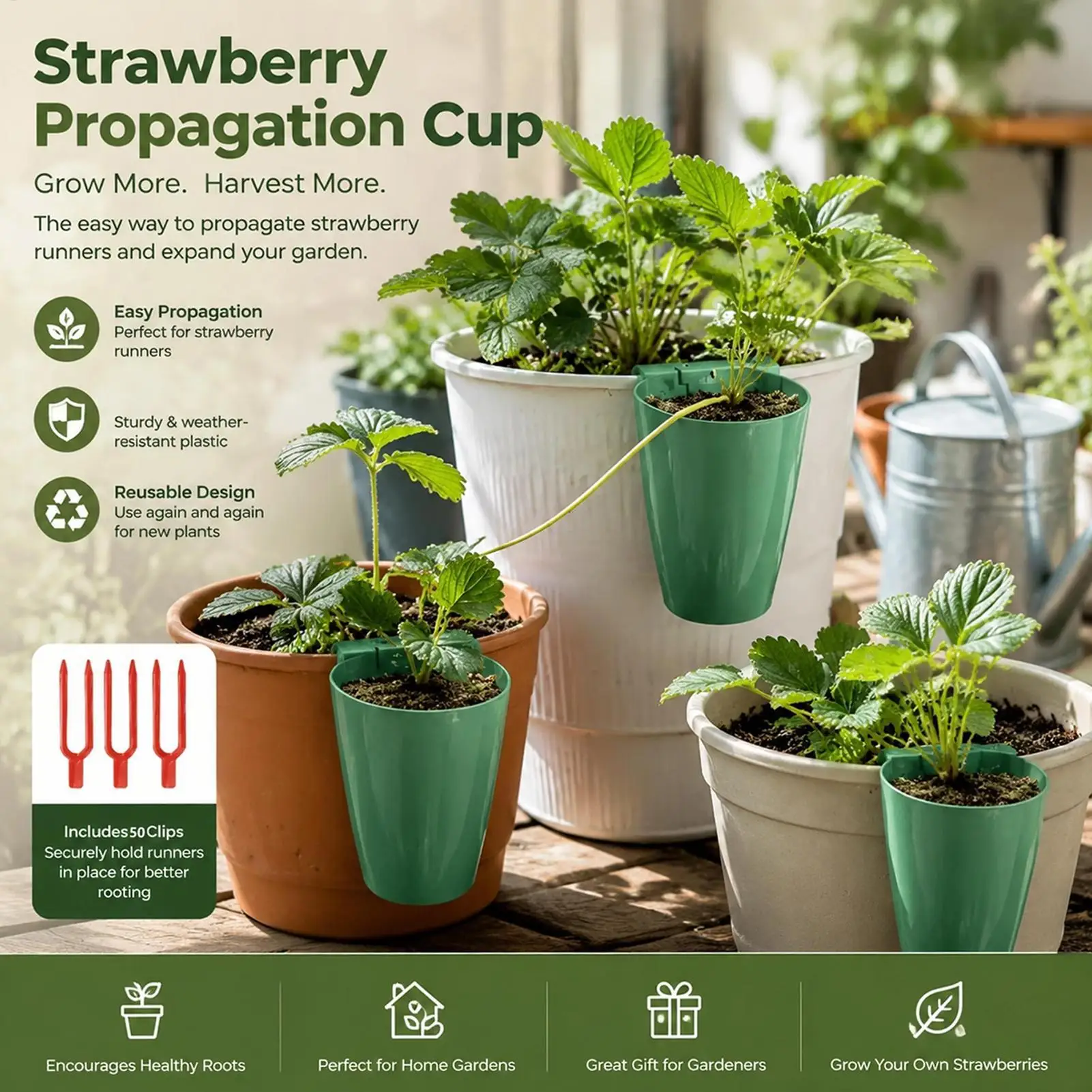 10PCS Strawberry Propagation Cups with 20 Runner Clips Breathable Reusable Rooting Planter for Garden Balcony Patio Greenhouse