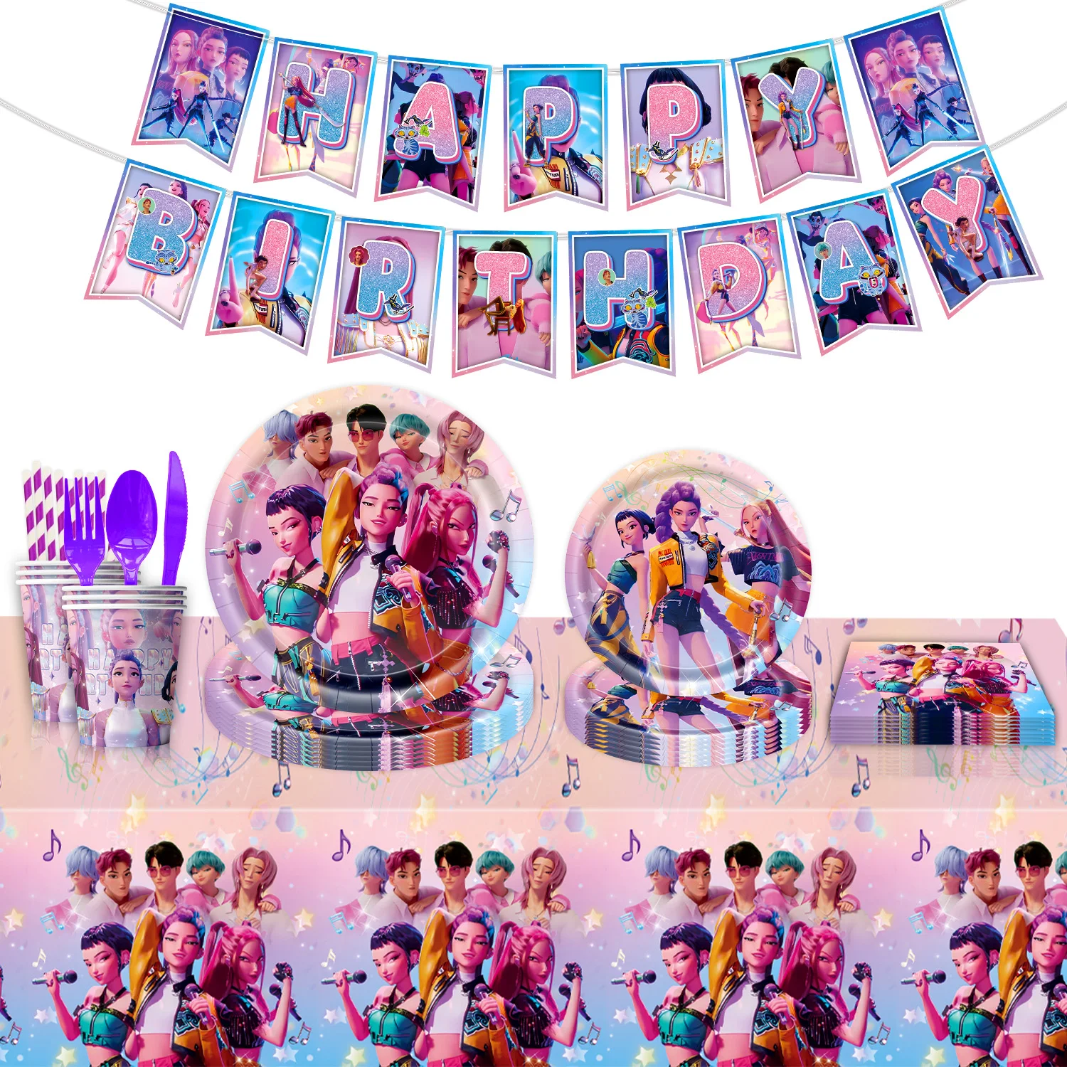 مجموعة مستلزمات تزيين حفلات أعياد الميلاد، أكواب، لوحات المهرجانات، ديكور الحفلات، لوازم ملونة، المناديل، ديكور حفلات للفتيات الصغيرات