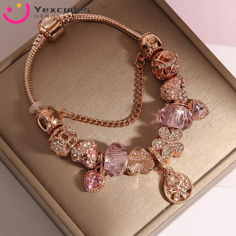 Yexcodes Life Tree Pendant Family Bracelet for Women DIY Rose Golden Chain Suitable for Women Friendship Friends Gift