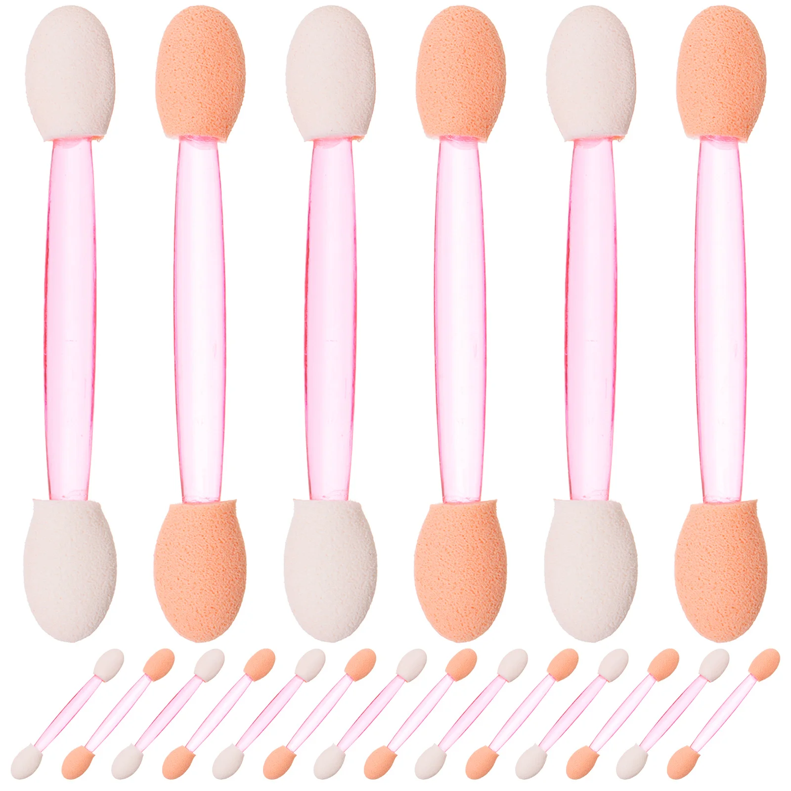 100 szt. Dwustronnych, jednorazowych pędzli do cieni do powiek z owalnymi gąbkowymi końcówkami, narzędzia do makijażu do aplikacji cieni do powiek.