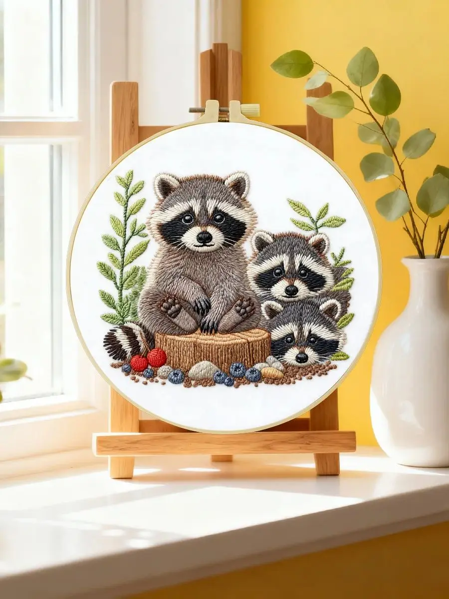 1 Stück 20X20CM/15X15CM 7,87/6,3 Zoll Waschbär-Stickerei-Starter-Kit DIY-Kit DIY-Stickerei-Set Handarbeiten Nadelkunst Heimdekoration – Detail 6