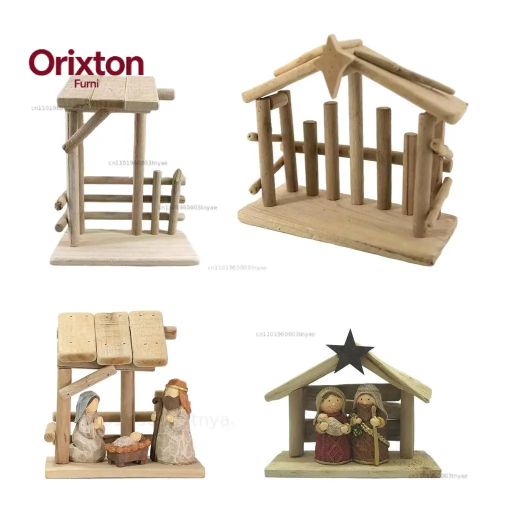 1pc Christmas Nativity Scene Figurines Statue Manger Ornament Home Office