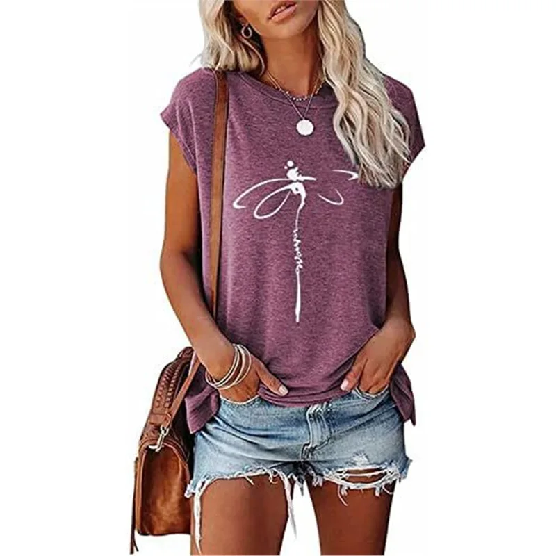 

Tops Dragonfly Printed Original Collar Casual Base Shirt Short-sleeved Women's T shirt T Shirt Clothes Tees