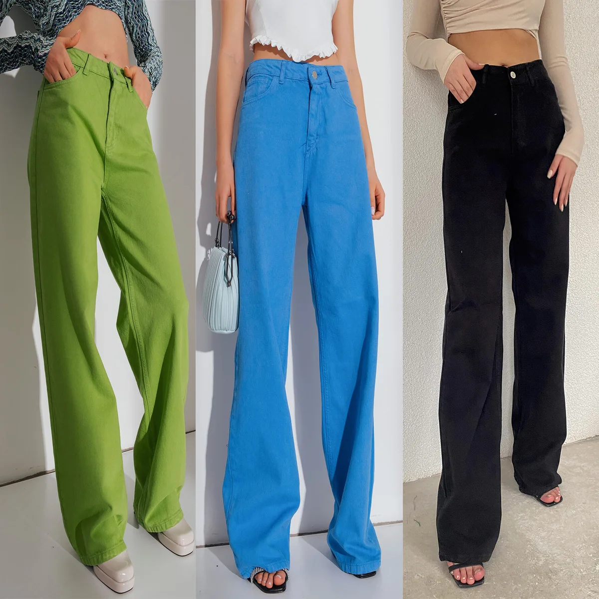 Fashion Multicolor Wide-leg Jeans Women 2023 Spring Streetwear Trendy Solid Color Loose Jeans for Women Straight Denim Pants