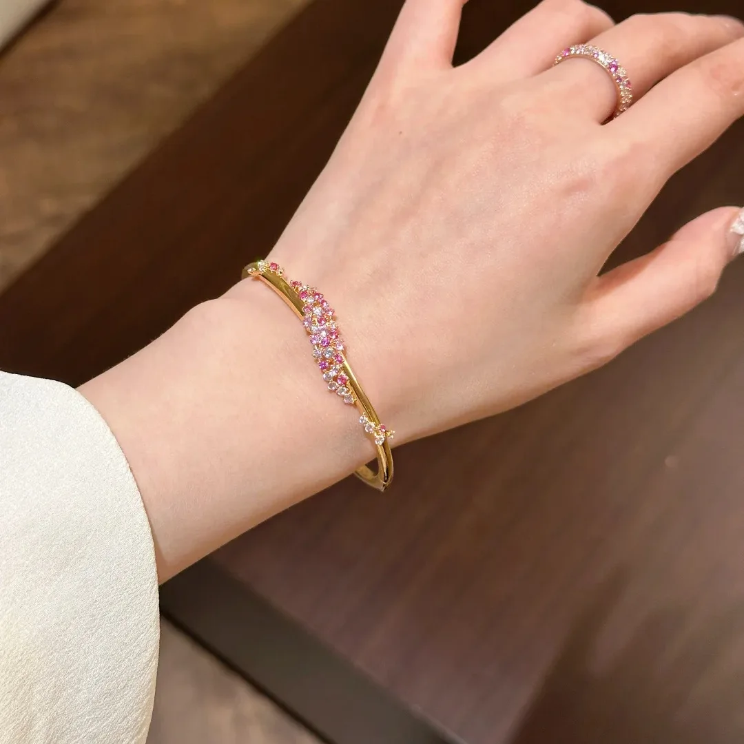 S925 Sterling Silber Armband Pfirsichrosa Diamant Blumen-Wickelarmband für Damen Exquisit Süß Tausend-Dollar-Design – Detail 5