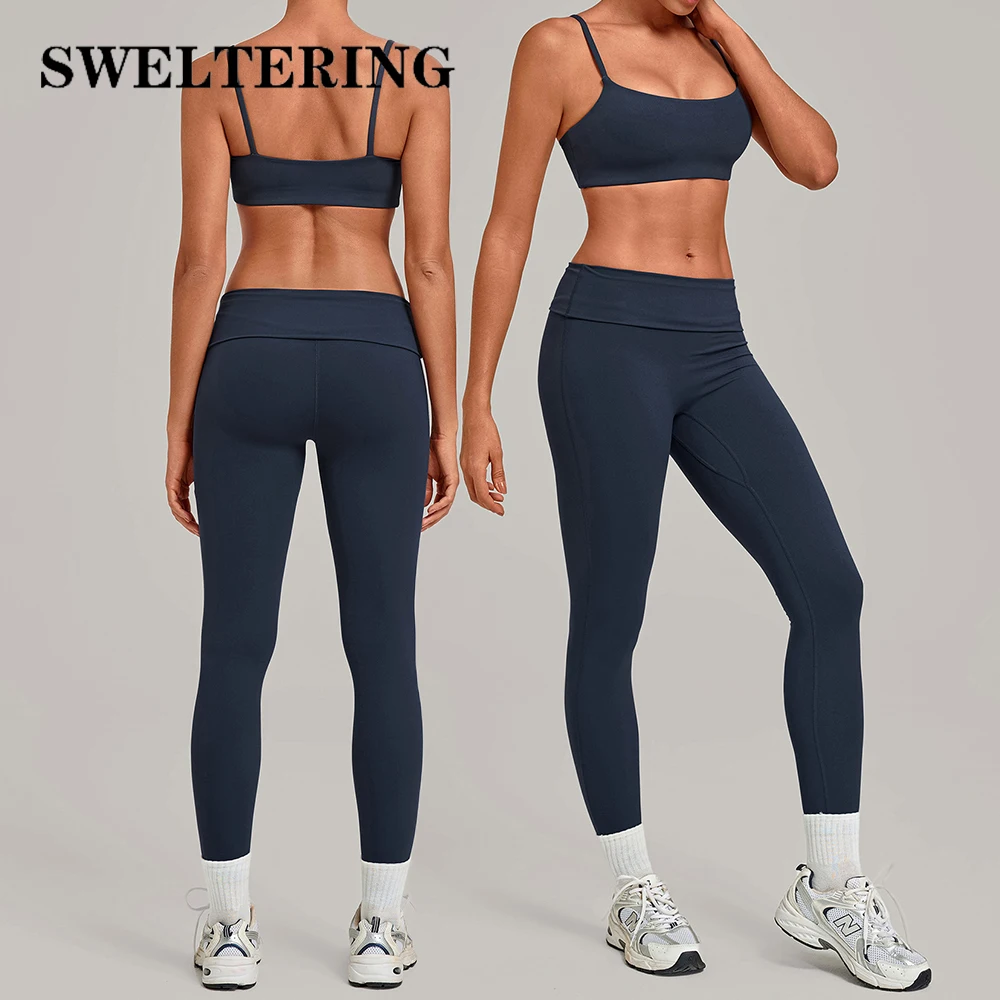 Yoga Set 2PCS Women Workout Outfit Fitness Crop Top Suit Sportswear Gym Clothes Female Fold Over Leggings Sport Set Yoga Clothes