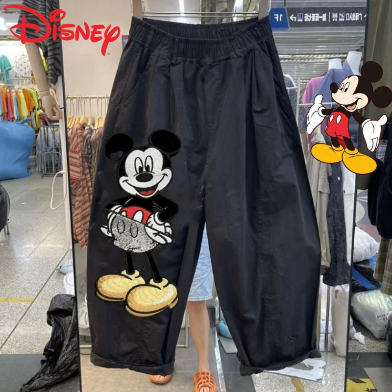 

Милый Дисней Микки, новые унисекс креативные мультяшные вышитые узоры, простые и стильные повседневные универсальные свободные удобные брюки