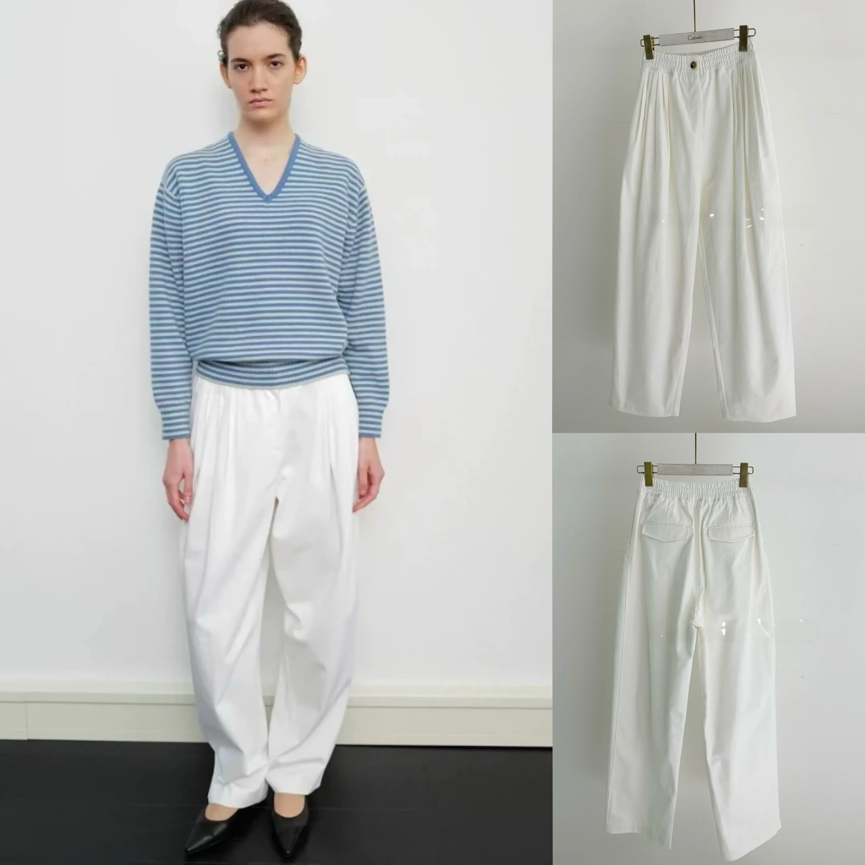 Moondal  Vintage Folded Loose Casual Pants Women's Wide Leg Cotton Trousers Autumn Winter Simple White Leisure Pants