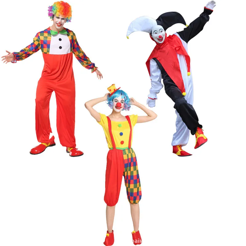 Women men Funny Dotted Clown Fancy Dress Halloween Cosplay Christmas Jumpsuit Suit Party Adult Sized Costumes