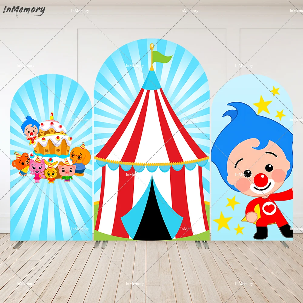 

Cartoon Circus Party Arched Wall Animals Pig Bear Plim Plim Boy 1st Birthday Arch Backdrop Cover Photography Background Banner