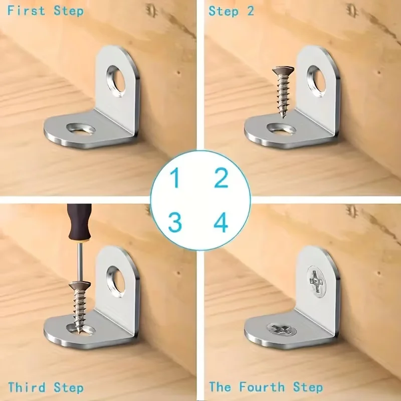 10pcs Thickened Stainless Steel Angle Code Laminate Connector L-shaped Right-angle Bracket 90 Degrees