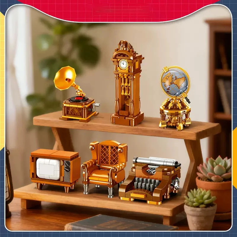 Juego de bloques de construcción de muebles Retro, juguete de ensamblaje modelo, decoración del hogar, juguete educativo, regalo de cumpleaños para niños y niñas