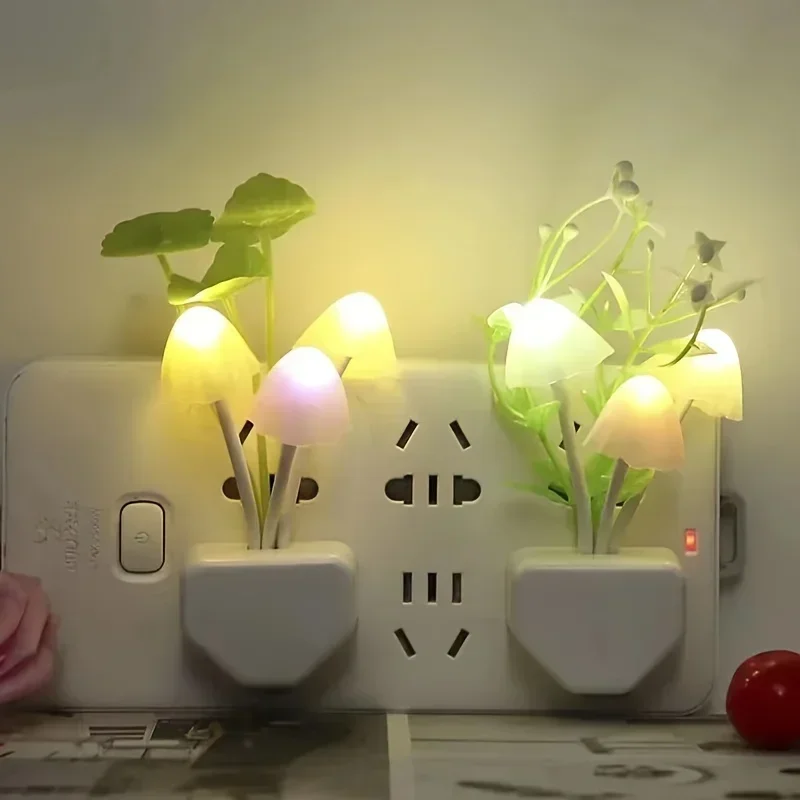 Floral Mushroom Night Light: Auto-Sensing LED & Wood Carving Design, Portable Nursery/Gift Decor