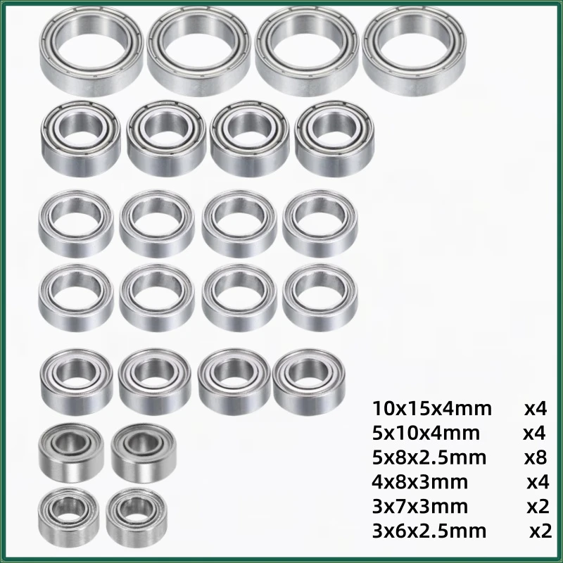 24Pcs Complete Ball Bearing Set for Tamiya TA07 TA‑07 Pro MS 1/10 RC Touring Car 6700 MR105 MR85 MR84 683 MR63 Upgrade Replaceme