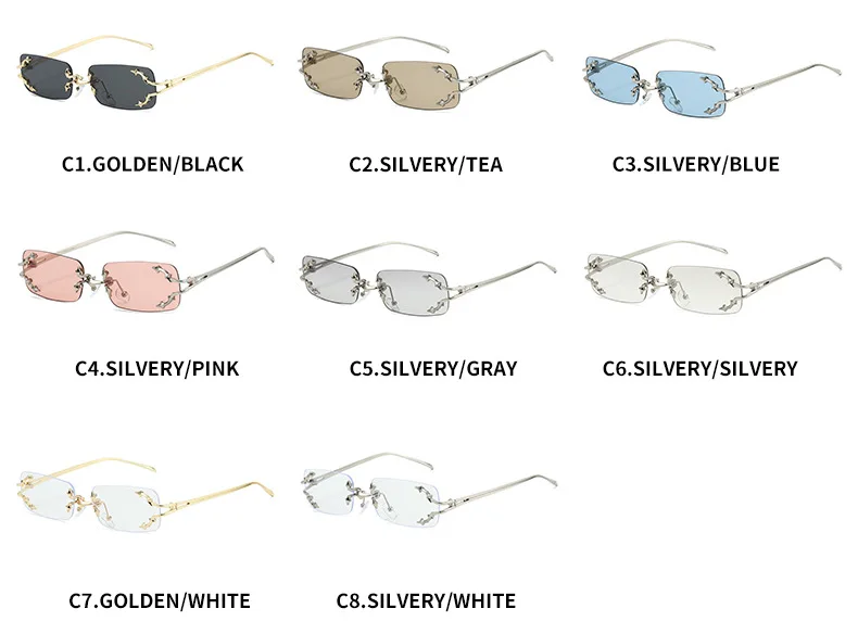 Neue Randlose Sonnenbrille für Damen Rechteckig Stylisch Y2K Persönlichkeit Markendesigner UV400 Schutz Coole Metall-Sternenexplosion-Dekoration – Detail 5