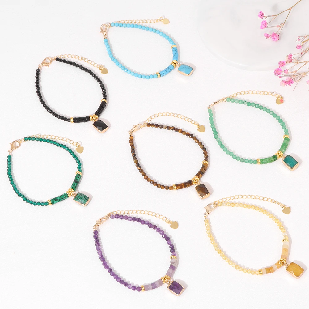 Natural Aventurine Stone Bracelet For Women Men Jades Rectangle Gems Charm Bracelet Fashion Chain Bangles Female Jewelry Gift
