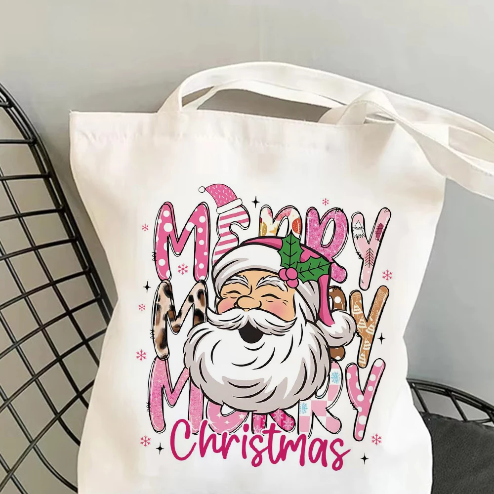 

Merry Christmas Tote Bags Women Shoulder Bag Shopper Shopping Bag Ladies Reusable Large Capacity White Handbag Casual Tote Bags