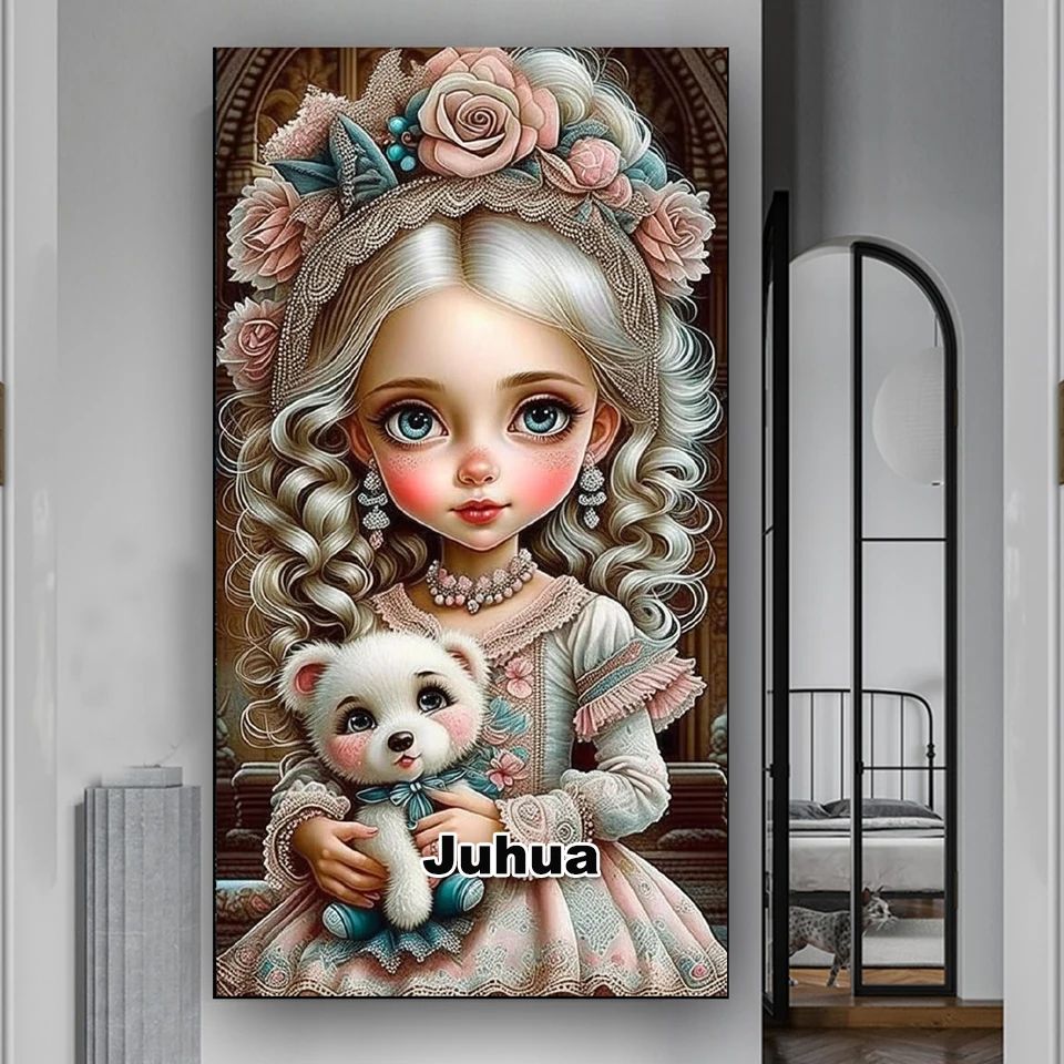 Long Haired And Big Eyed Girl Diamond Mosaic Full square Round Diamond Painting New 2024 Cartoon Angels For Room Decor Gift