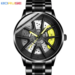 BORUSE 2024 Fashion Mens Car Wheel Watches Luxury Stainless Steel Waterproof Watch for Men Quartz Wristwatch reloj hombre