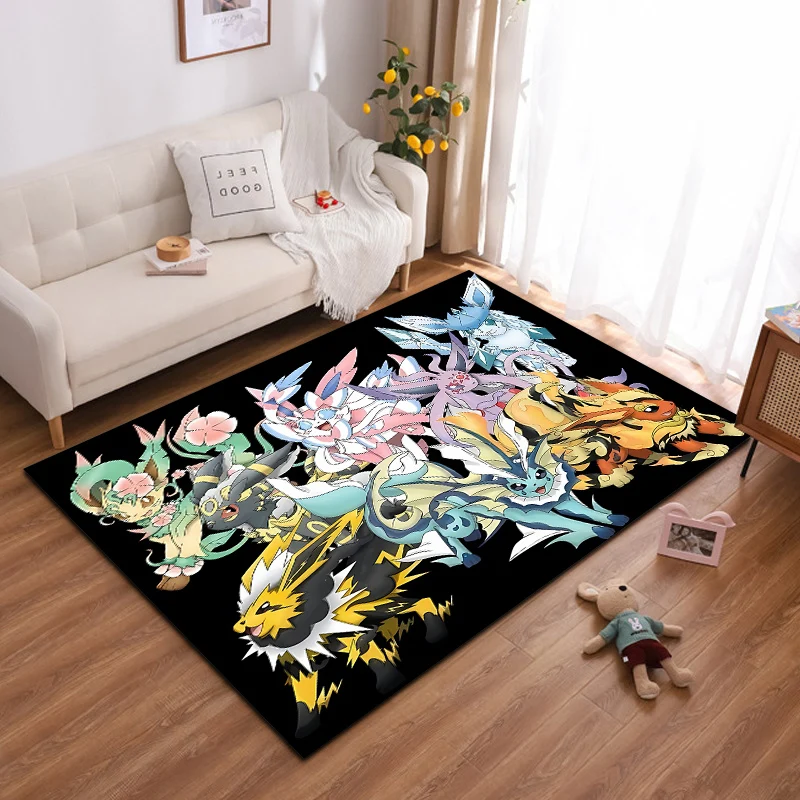 Japanese Anime Pokemon Pikachu Eevee Large Area Rug 3D Carpet Home for Living Room Kids Bedroom Sofa Doormat Children Floor Mats