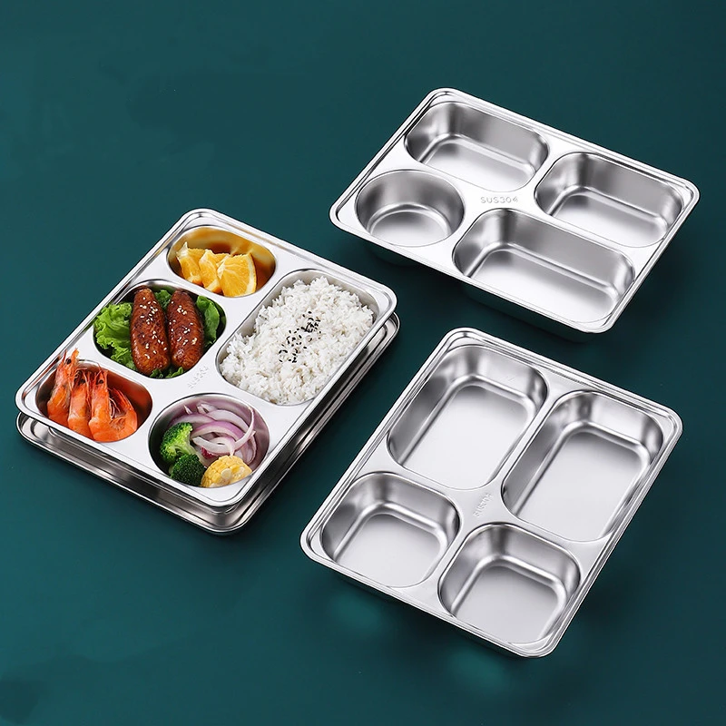 Multiple Grid Stainless Steel Kitchen Storage Organizer Tray Plate for School Company Food Serving Dishes Cooking Utensils