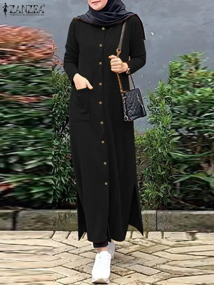 2024 ZANZEA musulmano Ramadan prendisole Robe Femme Vintage manica lunga Casual Solid Shirt Dress moda bottoni larghi Abaya Vestidos