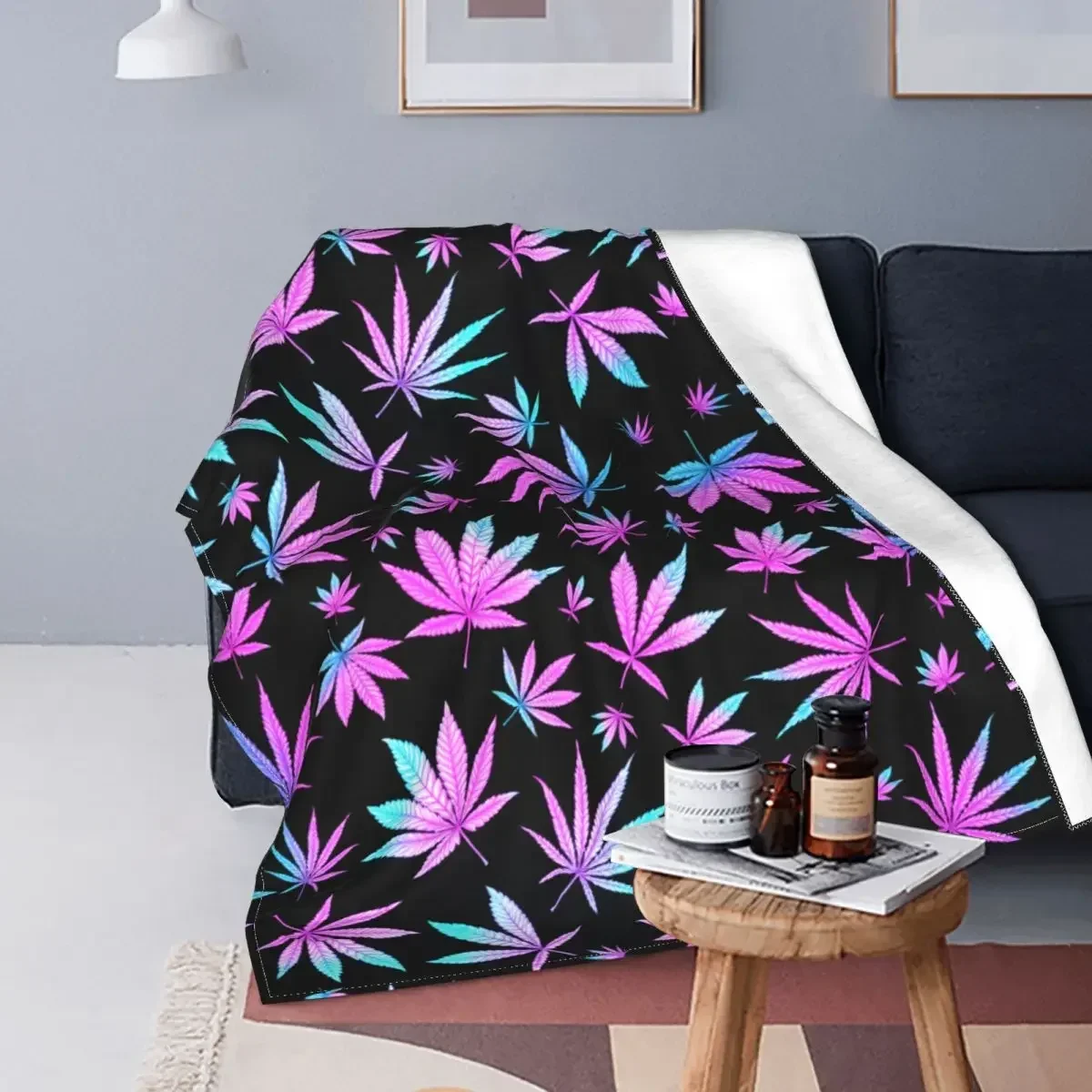 Cannabis Leaves Knitted Blanket Marijuana Weed Leaf Fleece Throw Blankets Bedroom Sofa Decoration Soft Warm Custom Blankets