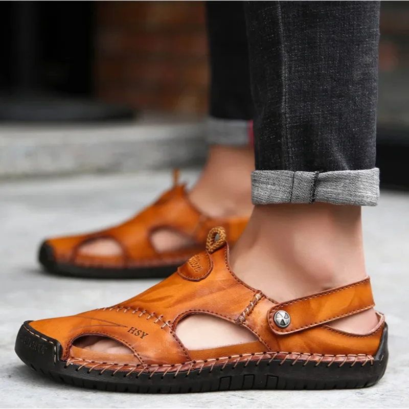 

Men's Shoes Leather Beach Slippers, Summer Sandals, Breathable Slides, Outdoor, Platform, Soft, Special Offer, 2025 New
