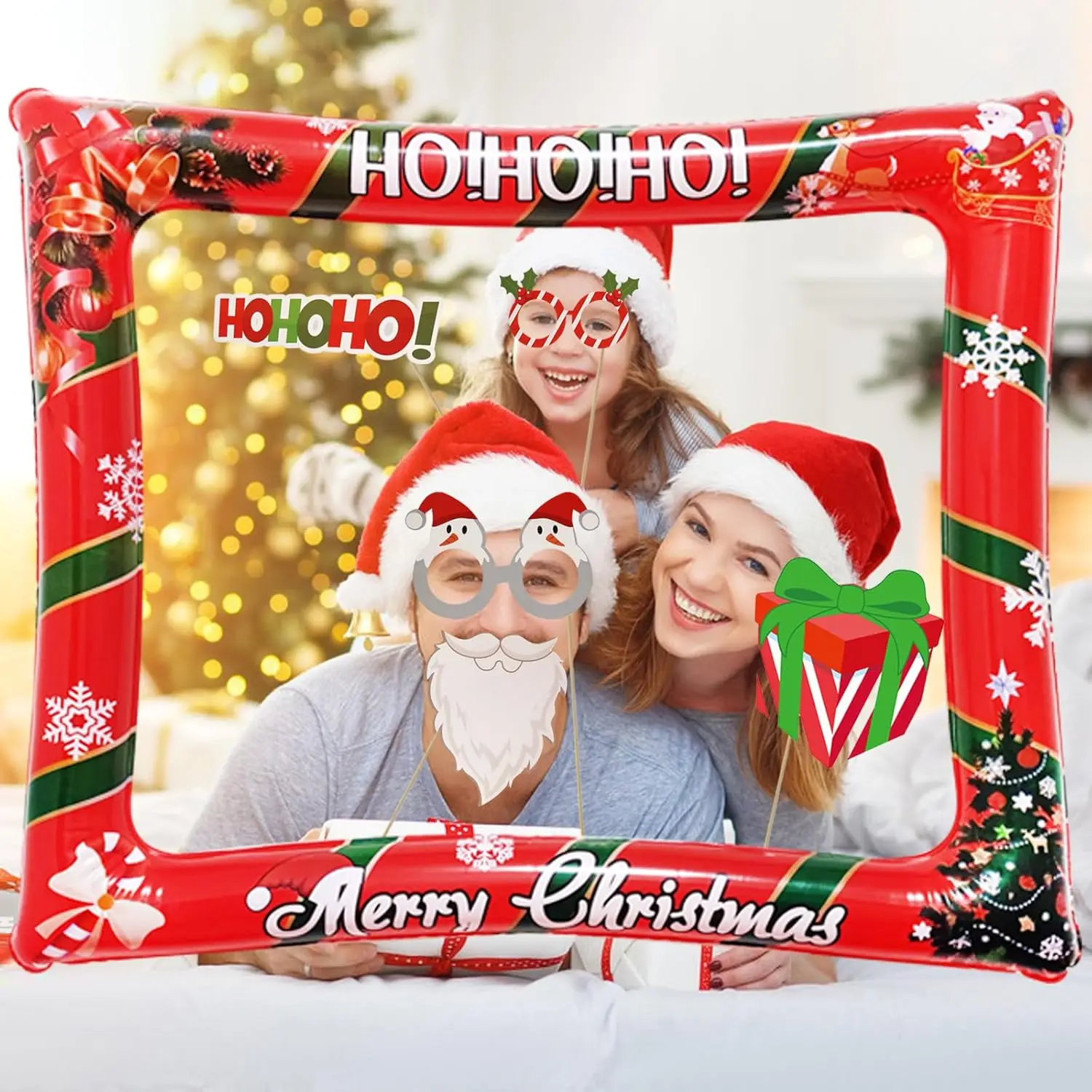 Christmas PVC Inflatable Photo Booth Selfie Picture Frame Xmas Family Party Winter Holiday Party Games Decoration Favor Supplies