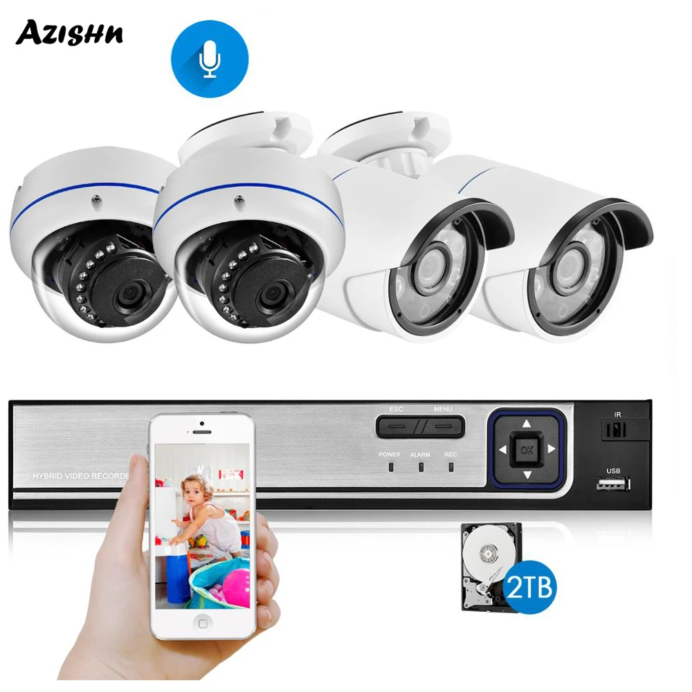 

AZISHN H.265 CCTV Security IP Camera System 4CH POE NVR Kit Outdoor 5MP AI Camera P2P Night Vision Video Home Surveillance Set