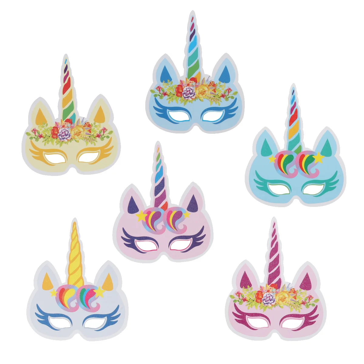 

6pcs Birthday Party Colorful Unicorn Mask Party Supplies Decoration for Kids and Adults (6 Styles) unicorn eye mask